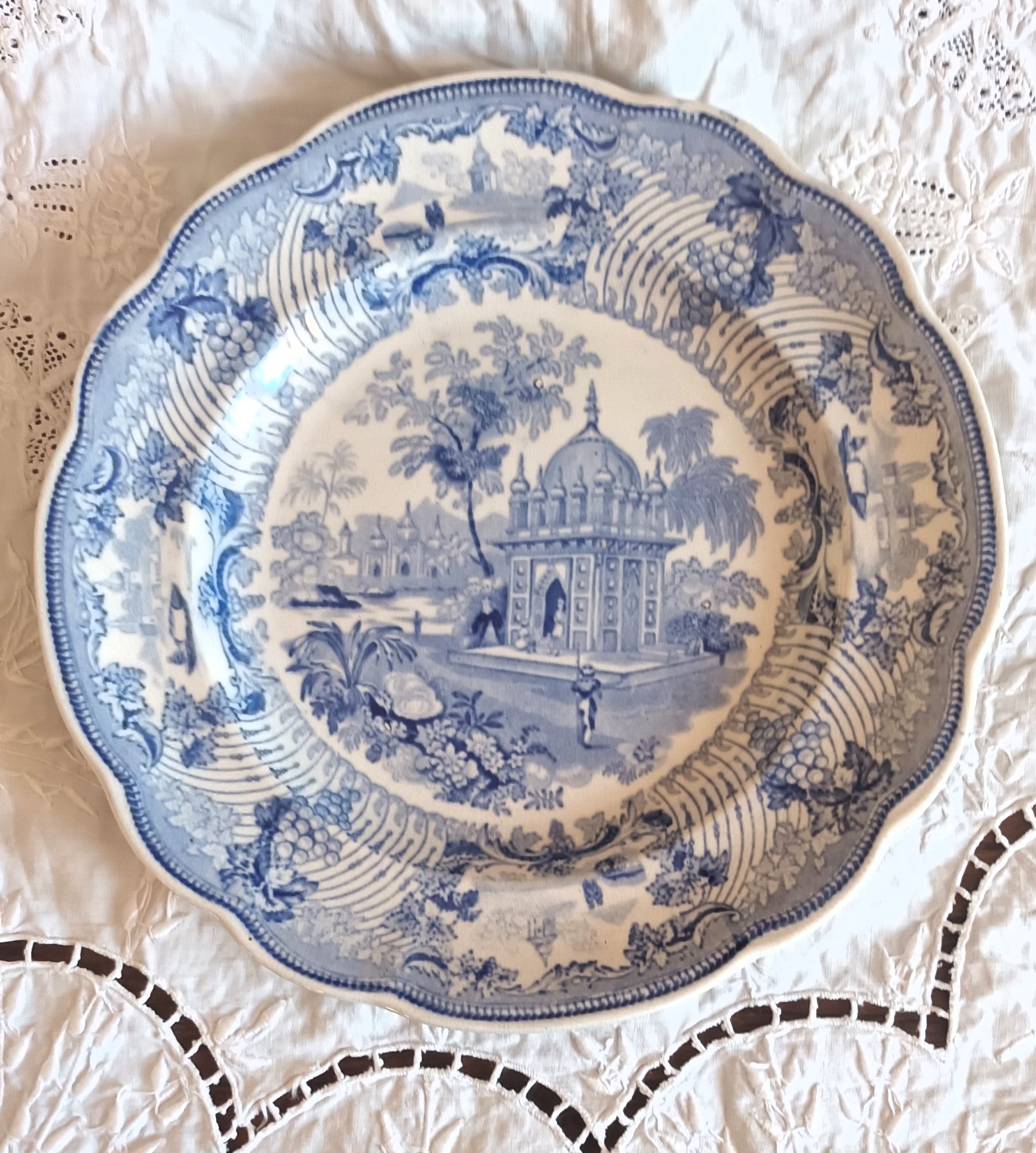 Antique English Victorian Blue and White Transfer Plate ~ “Tombs near Etaya” ~ Cork Edge & Malkin Antique Ceramics 3